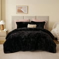 thumbnail image 2 of Intelligent Design King/Cal King Shaggy Faux Comforter Set, Long Fur Wave Spring Comforter Bedding Set, 3-Piece Warm Bed Set with Pillow Sham, Black, 2 of 8