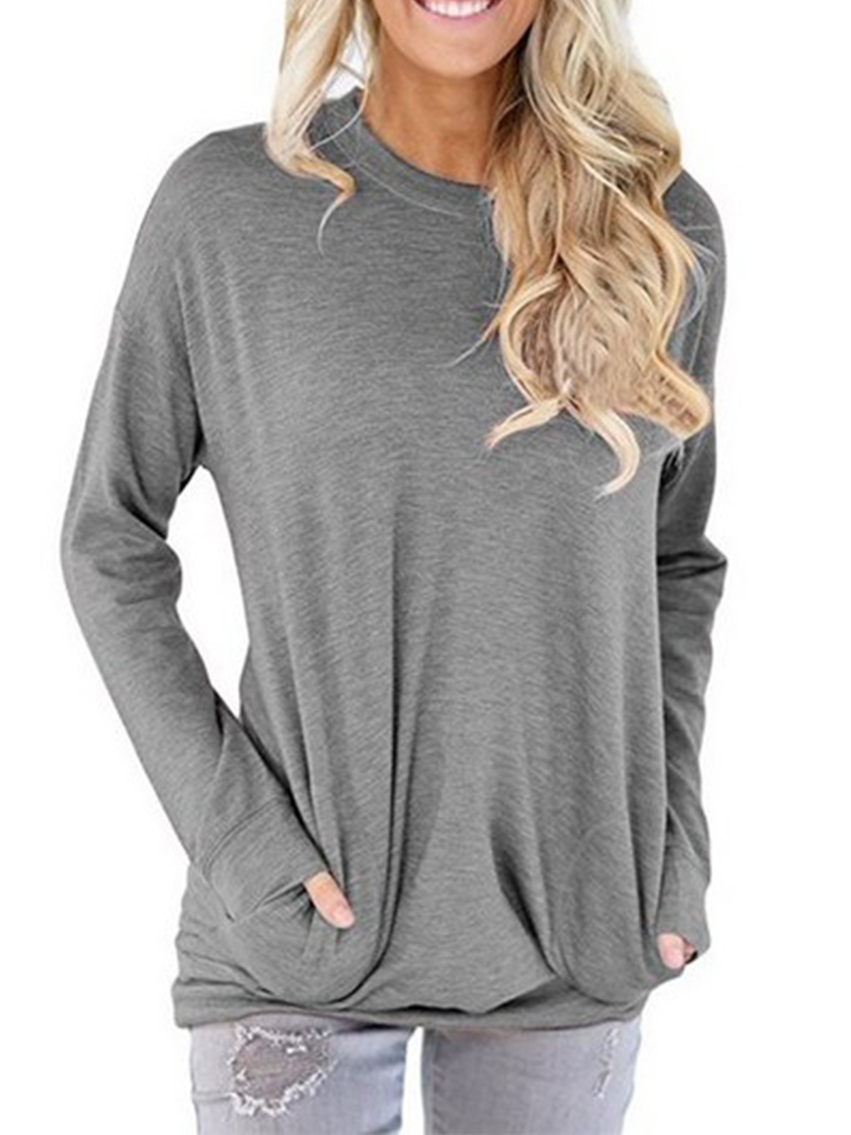 Women Long Sleeve Crew Neck Tops Blouse Jumpers Casual Loose Shirt Pullover