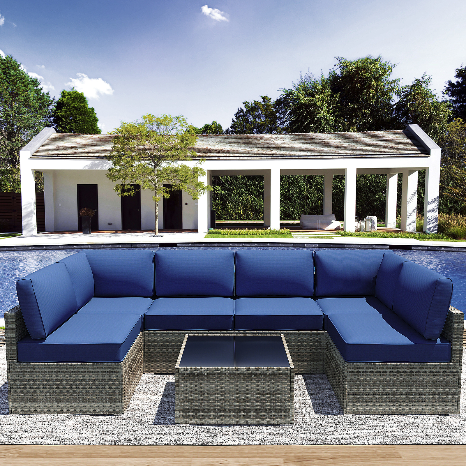 Outdoor Cushions Set of 14 for 7 Pieces Sectional Rattan Conversation Sets,Outdoor Furniture Replacement Cushions for Patio Furniture,4-INCH Replacement Sofa Cushions