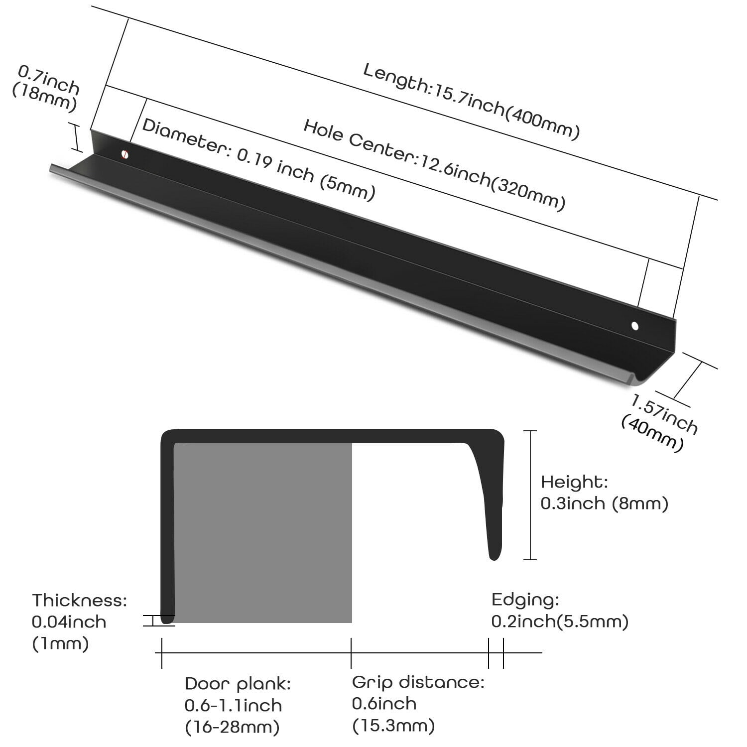 Black Finger Edge Pull Handles Drawer Door Pull Knobs Furniture
