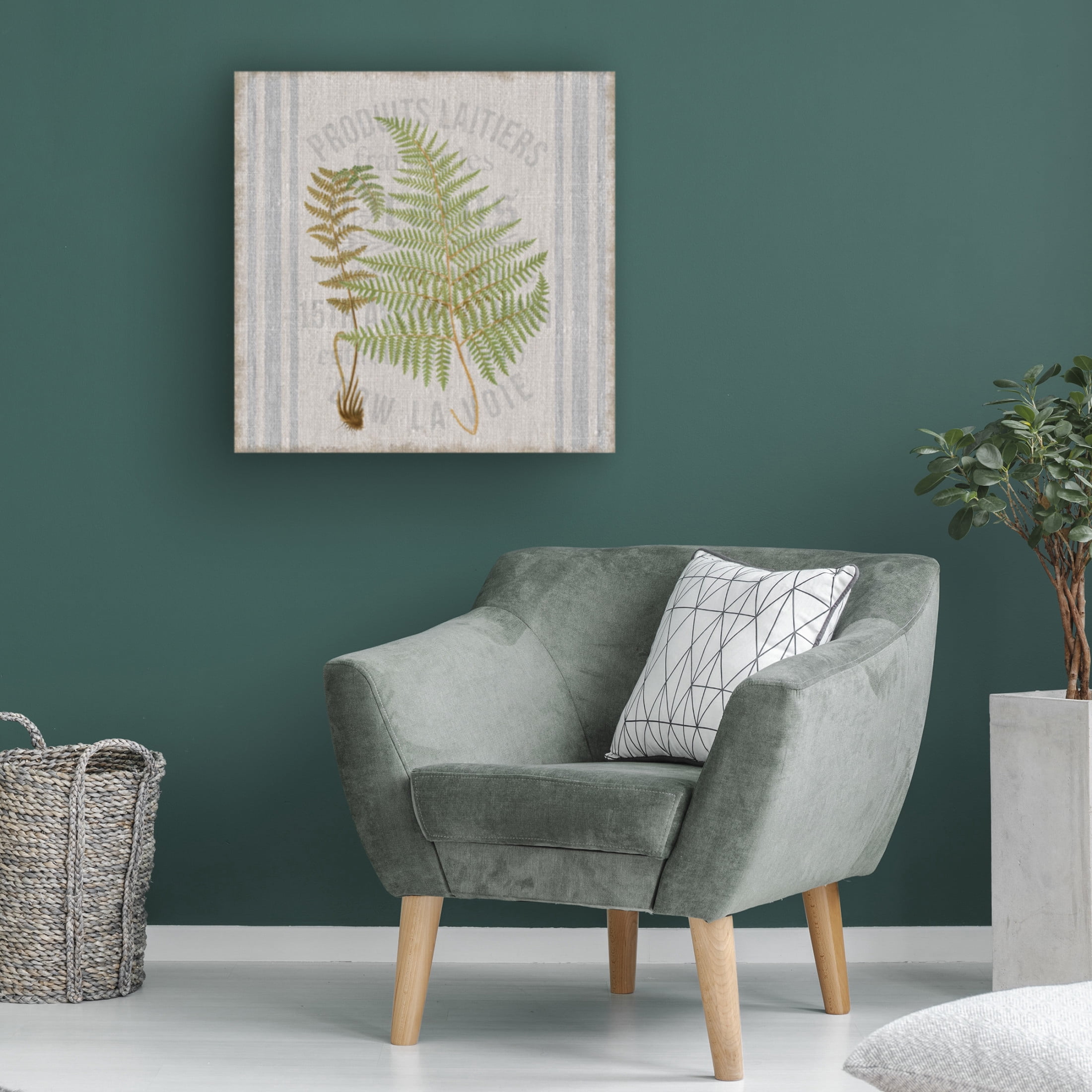 Canvas Wall Art - Cora Niele 'Fern On Flour Sack 04' Wall Art for Living Room, Bedroom, or Office Décor by Trademark Fine Art - 24 x 24 Inches
