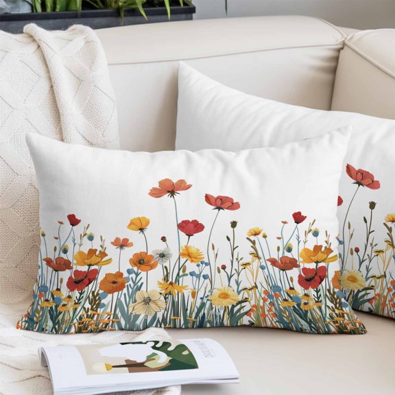 Spring Floral Pillow Covers 20x26 Inch Standard Size, Watercolor Elegant Botanical Summer Decorative Pillowcase with Zipper, Microfiber Pillow Protector, Breathable Pillowcases for Couch Sofa Bed
