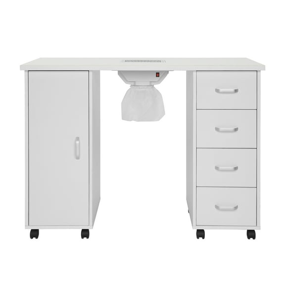 MDF Single Door 4 Drawers With Fan White Nail Tech Table Manicure Mesa De Manicura Profesional Station Salon Table With Drawers