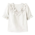 thumbnail image 4 of Yrmaups Loose Fit Short Sleeve T Shirt for Women, Casual V Neck Ruffle Blouse, Soft Stretch Everyday Tee for Beach Travel Office Daily Wear, White XL, 4 of 8