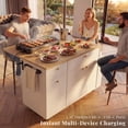 thumbnail image 4 of OMCHOM 48" Rolling Kitchen Island with Power Outlet & Drop Leaf, Large Kitchen Cart with Built-in Trash Can Cabinet, 2 Drawers & 3 Doors, Spice & Towel Rack, White, 4 of 10