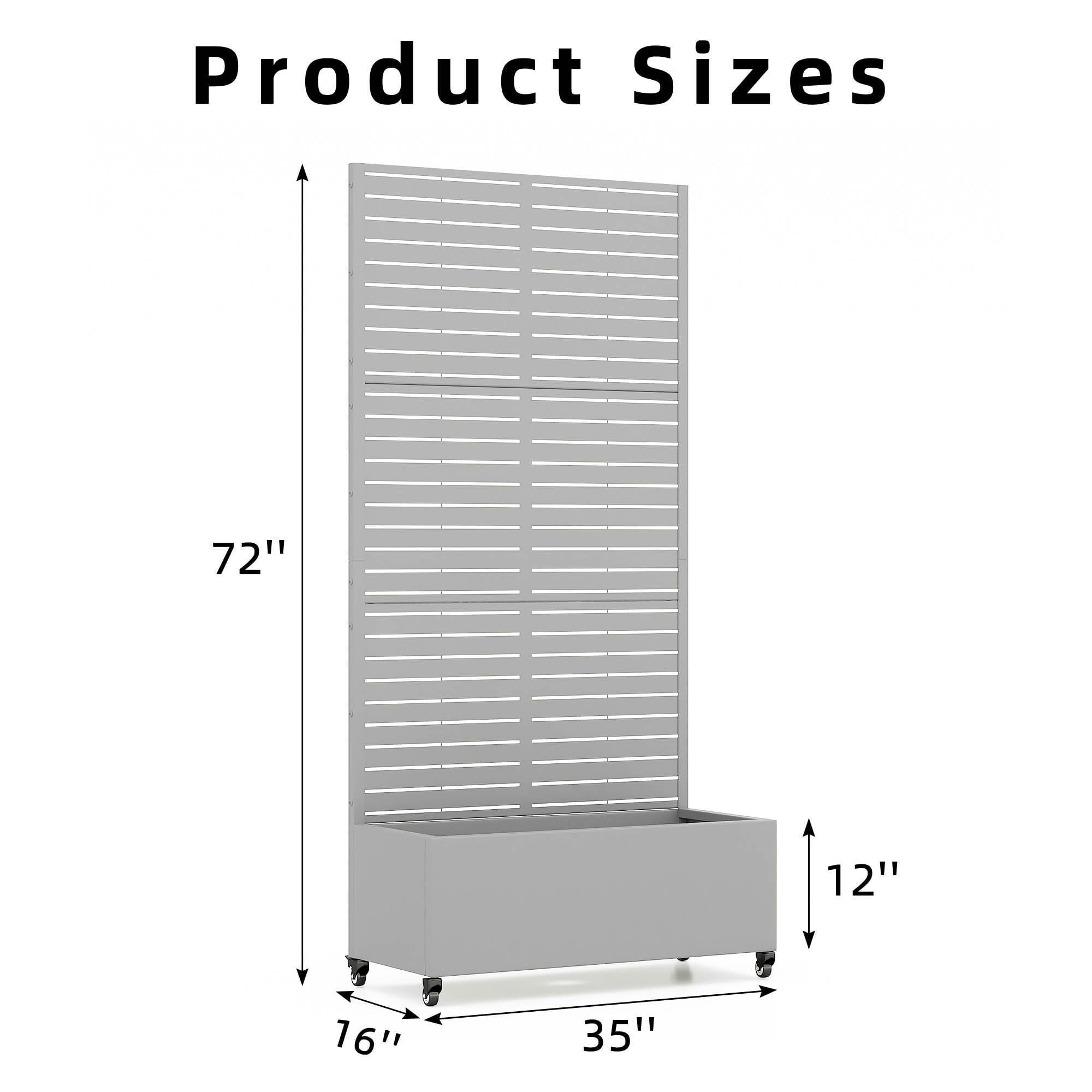 MAYEERTY 72x35x16 Inch Gray Metal Planter Box with Trellis for Outdoor Garden & Patio