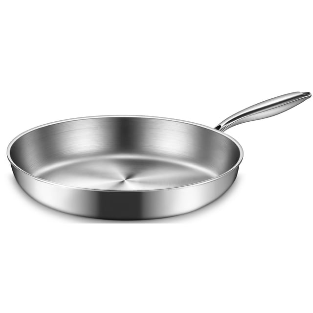 Sartén de acero inoxidable de tres capas de 12 pulgadas compatible con todas las cocinas hasta 700 °F lista para inducción apta para lavaplatos y horn