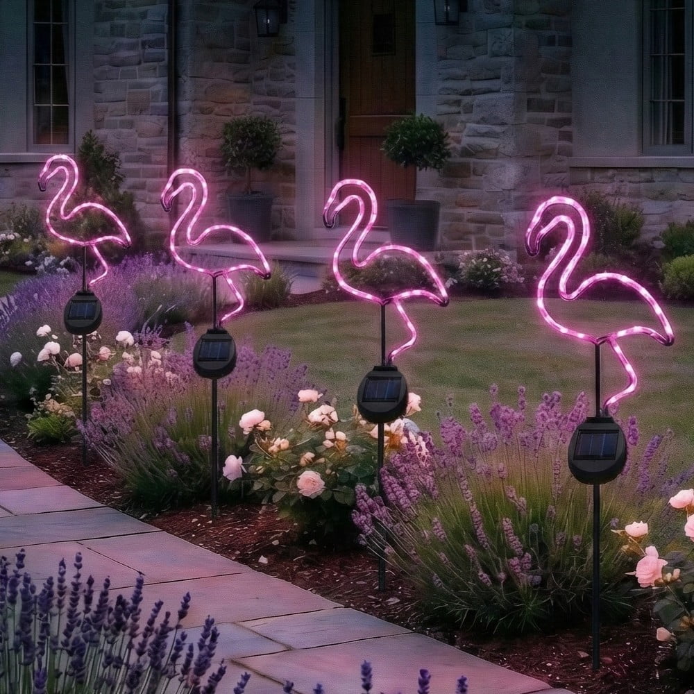 Outdoor Solar Powered Led Decorative Garden Stake Light - 2 Pack Pink Flamingo