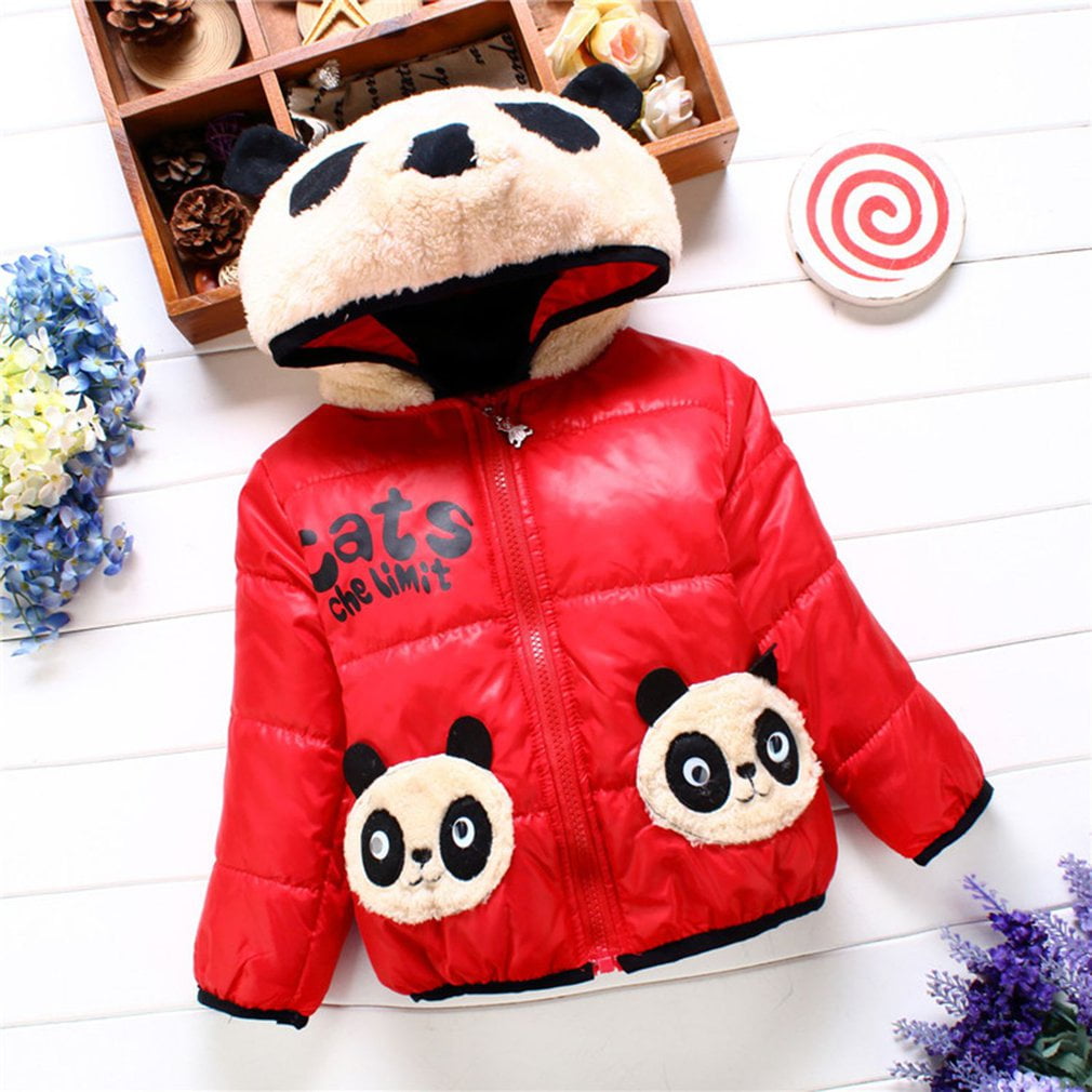 Toddler Kids Baby Girls Winter Warm Clothes,Cartoon Panda Hooded Jacket Hooded Cotton Coat,for 0-3 Years Kids 