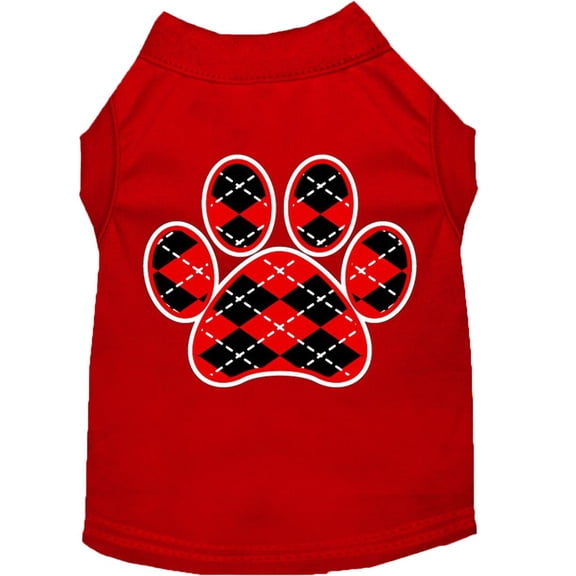 Pet Dog  Cat Shirt Screen Printed, "Argyle Paw Red"
