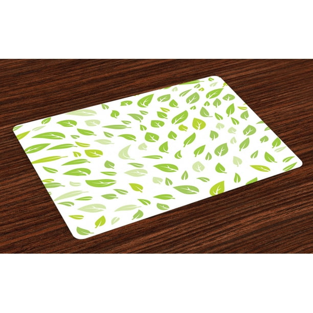 Leaf Placemats Set of 4 Various Green Spring Leaves Illustration with