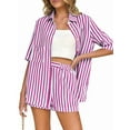 thumbnail image 3 of Conjunto de Dos Piezas para Mujer 2026: Camisa A Rayas y Pantalones Cortos. Rosa Roja XL, 3 of 7