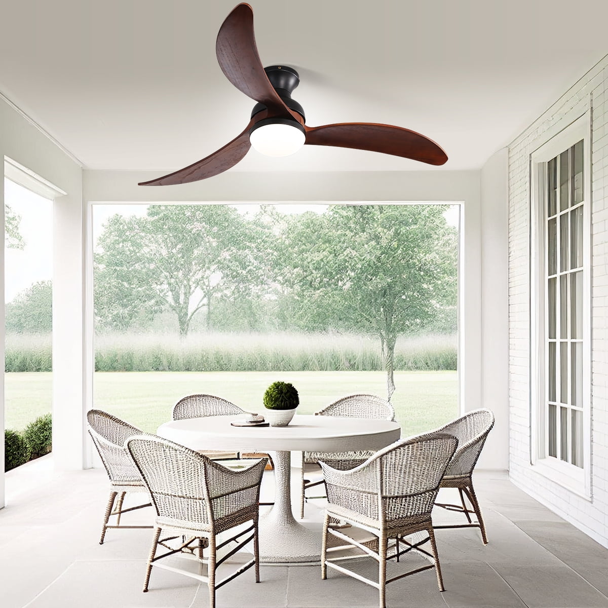 Sofucor 52-Inch Modern Flush Mount Ceiling Fan with LED Light and Remote Control