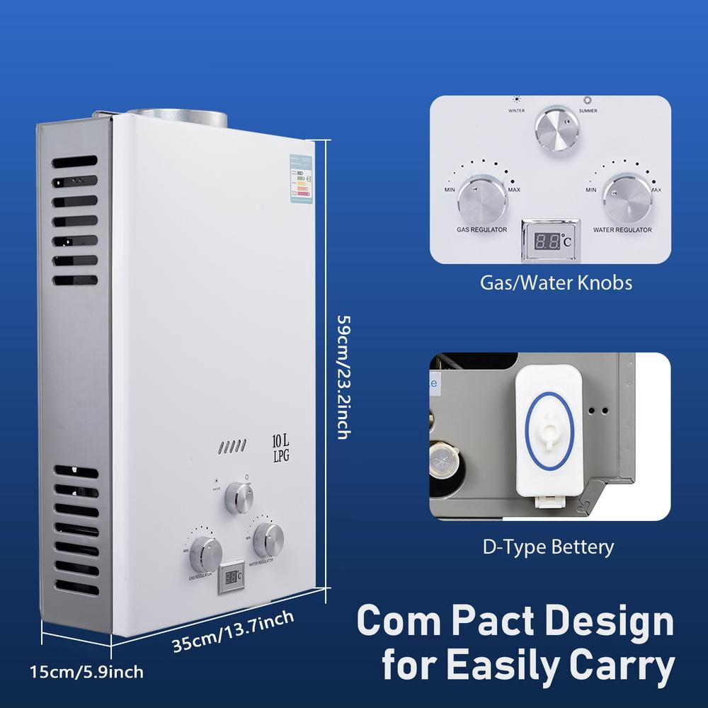Mulaxen 12L Propane Gas Water Heater Tankless 3.17GPM Instant 24KW LPG Hot Water Heater with LED Display