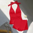 thumbnail image 6 of ylioge Swimsuits for Women One-Piece with Shorts Tankini Halterneck Bathing Suits Trendy Solid Color Backless V Neck Swimming Tankinis, 6 of 7