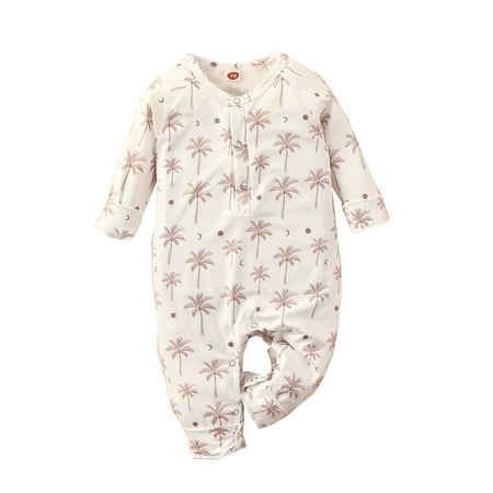 

QYZEU Romper Organic Baby Romper Girl Boys Girls Long Sleeve Winter Coconut Tree Prints Jumpsuit Romper