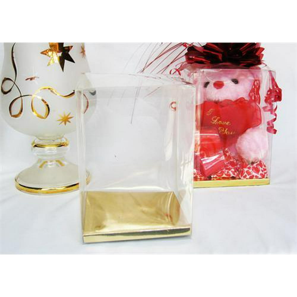 Clear PVC Plastic Favor Box with Gold Card Bottom 3.75x3.75x4.5 Inch 12