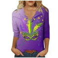 thumbnail image 2 of Cavosen Mardi Gras 3/4 Length Sleeve Womens Tops Dressy Carnival Mask Graphic Print Tops V Neck Party Holiday Shirts Loose Trendy Festival Blouse Party Funny T-Shirt Purple 2XL, 2 of 5