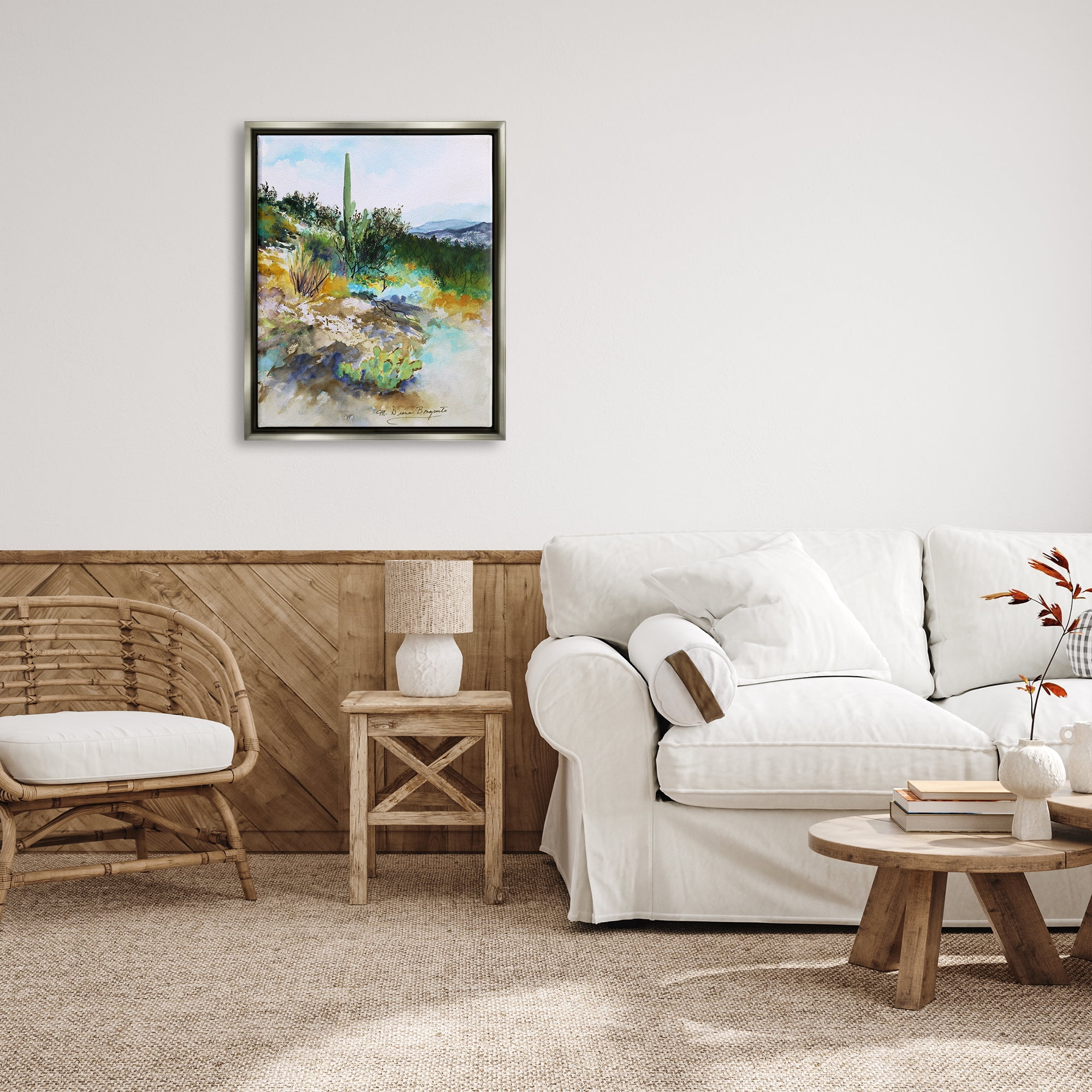 Stupell Industries Modern Desert Scenery Nature Painting Gray Floater Framed Art Print Wall Art, 25 x 31