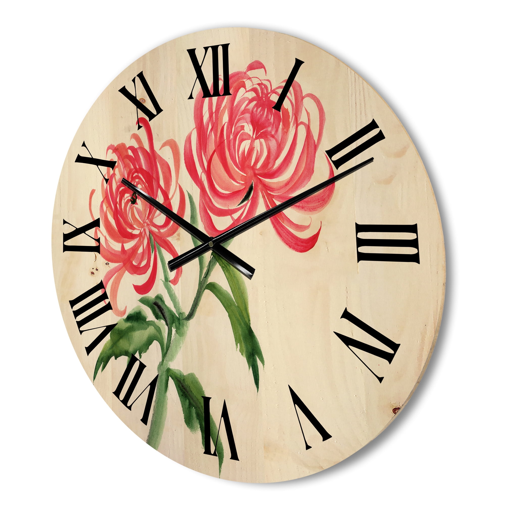 Designart 'Ancient Purple Chrysanthemum Flower' Traditional Wood Wall Clock