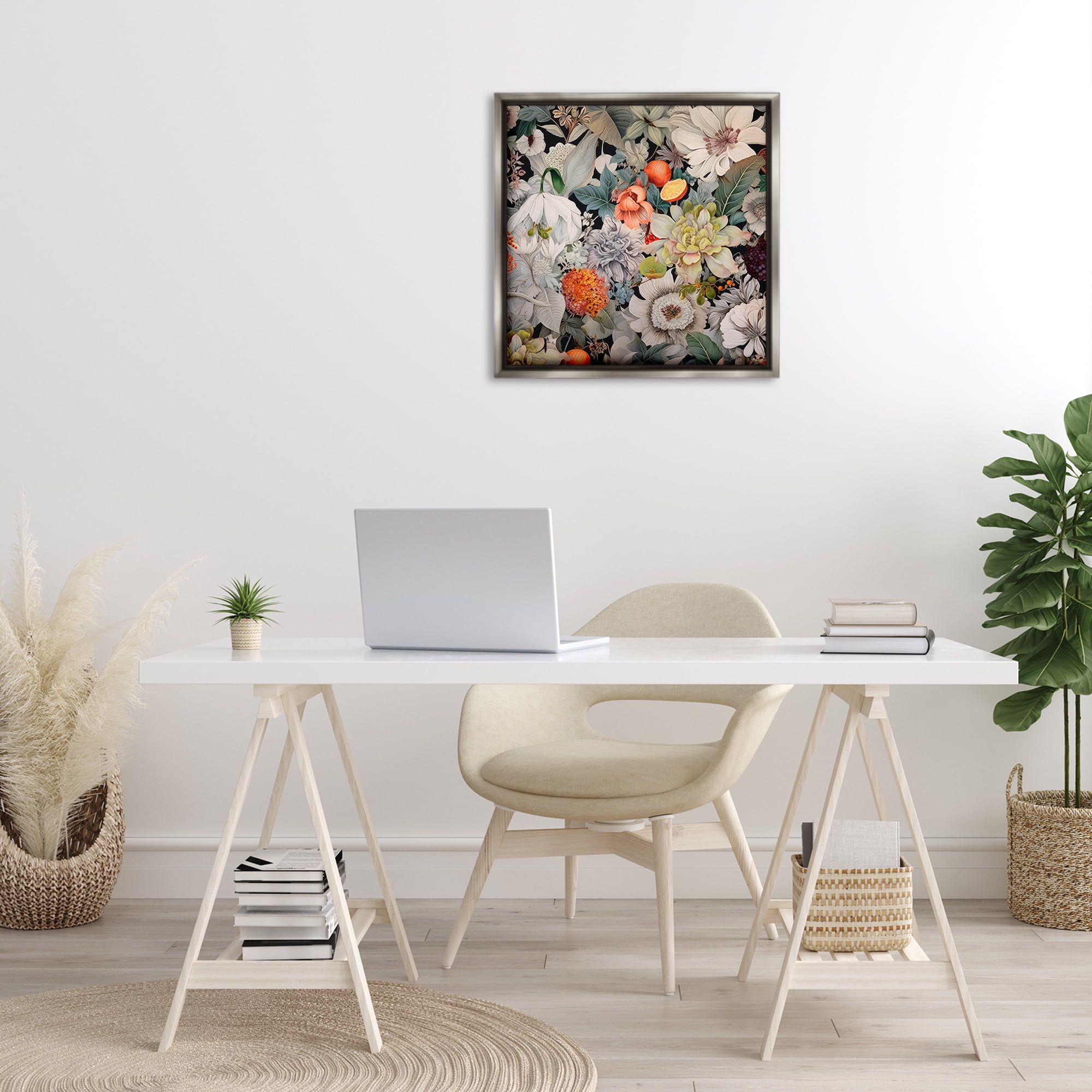 Stupell Industries Grey Mixed Florals Botanical & Floral Painting Gray Floater Framed Art Print Wall Art, 25 x 25