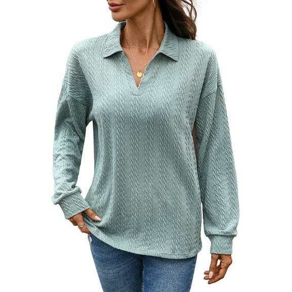 Women'S 2025 Autumn and Winter Solid Color Pullover Sweater Loose Lapel Long Sleeve Top Dark Green S