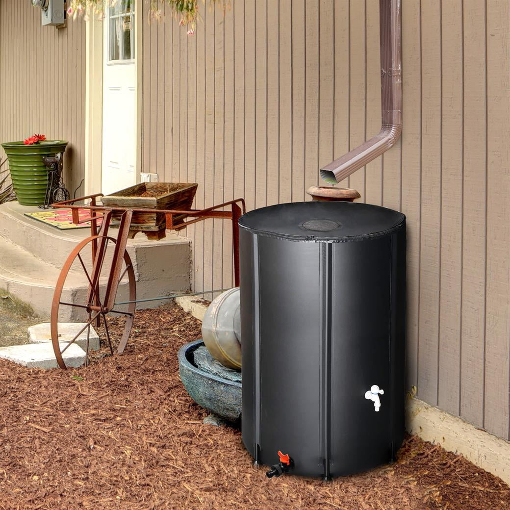 100-Gallon Collapsible Rainwater Collection Barrel, Easy-to-Use Folding Water Catchment System, Durable and Eco-Friendly - Black