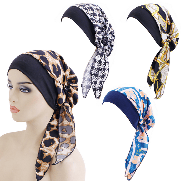 Women Headwear Turbans Silky Head Scarf with Wide Band Printed Sleeping Hat Bonnet Hair Cover