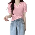 thumbnail image 5 of PADFRYBK Summer T-Shirt For Women Casual V-Neck Pullover Short Sleeve Tops Go Anywhere Solid Color Loose Casual Tunic Blouses, 5 of 6