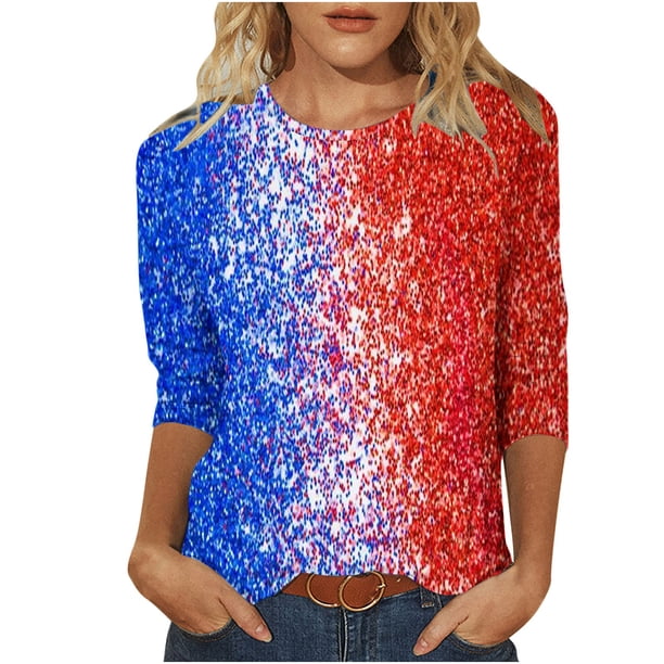 Blusas para Mujeres Casual 3/4 Manga Cuello Redondo Impreso Suelto, Top para Primavera Verano Diario Y Otoño