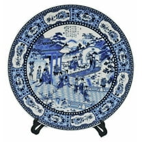 14" Chinese Porcelain Plate Painted Blue & White Lady Dancers With Stand - Oriental Furniture Warehouse