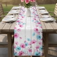 thumbnail image 4 of Blue Pink Flowers Table Runner - 48 Inch Long Spring Garden Floral Gray Wooden Cotton and Linen Blended Dress Scarves Farmhouse Table Runner for Kitchen Dining, Coffee Table, 13" x 48", 4 of 8
