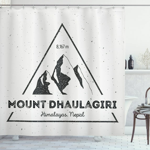 Nepal Shower Curtain, Dhaulagiri Mountain in Himalayas Climbing Tourism Themed Extreme Sports Image, Fabric Bathroom Set with Hooks, 69W X 84L Inches Extra Long, Grey Charcoal Grey, by Ambesonne