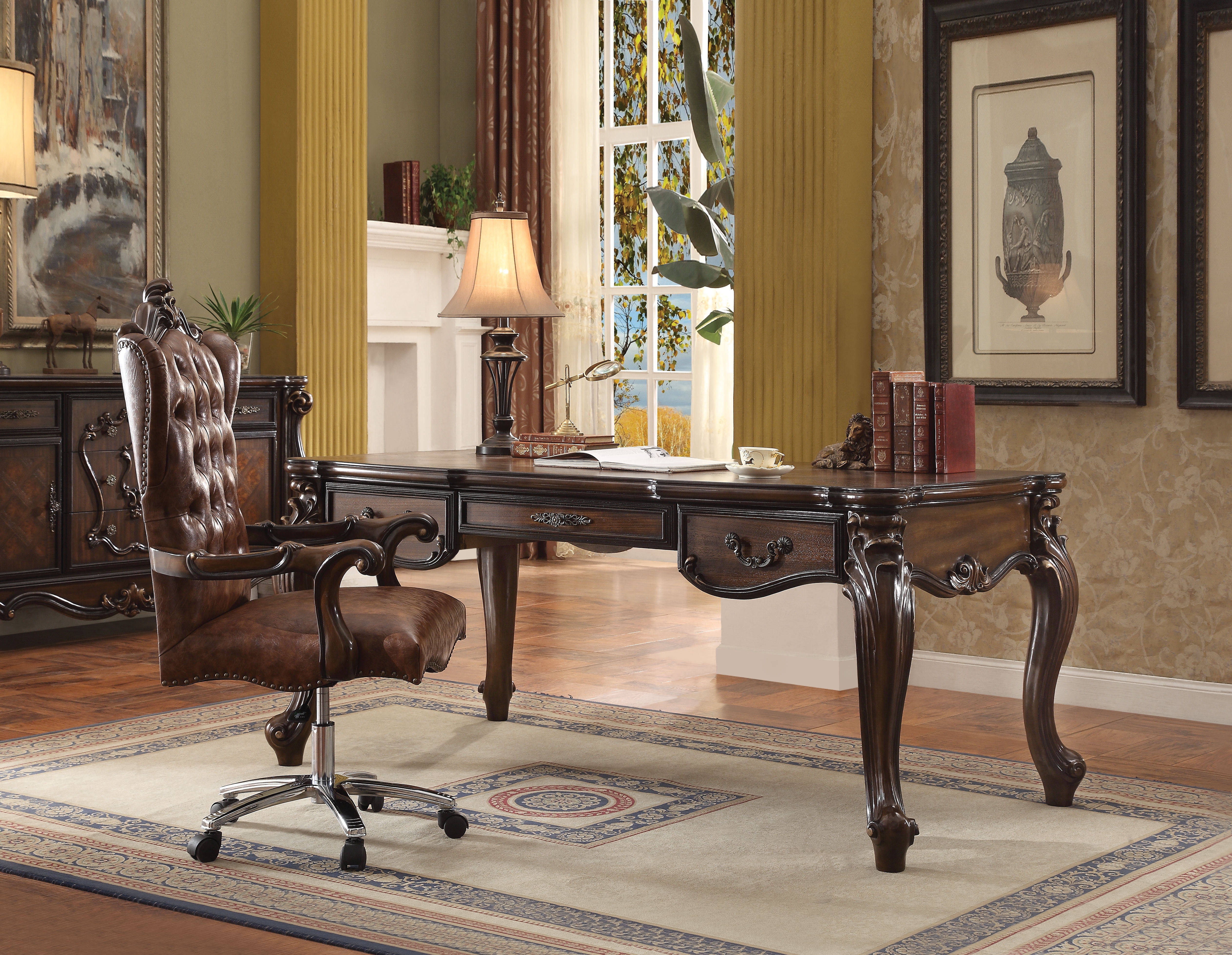 ACME Versailles Executive Computer Desk w/Hutch, Cherry Oak