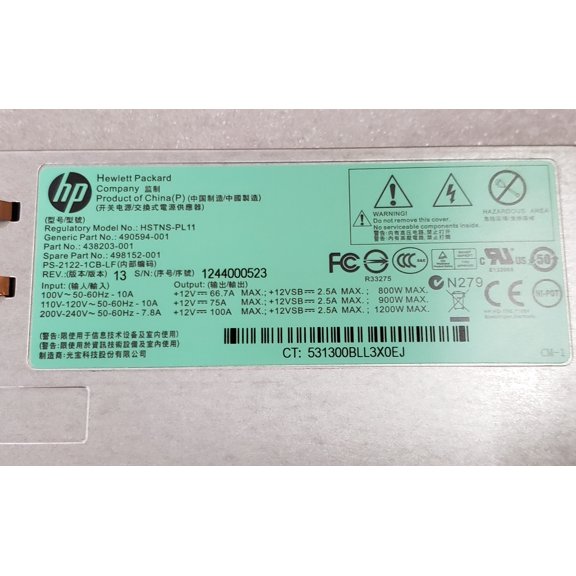 HP 1200W Power Supply Server 490594-001 438203-001 498152-001 HSTNS-PL11 ( NEW PULL )