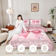 thumbnail image 3 of Manfei Teens Dreamy Ribbon Bow Knot Full Size Comforter Sets 3 Pieces,Bling Glitter Print Bedding Sets for Kids Girls,Pink Reversible,Super Cozy Room Decor, 3 of 6