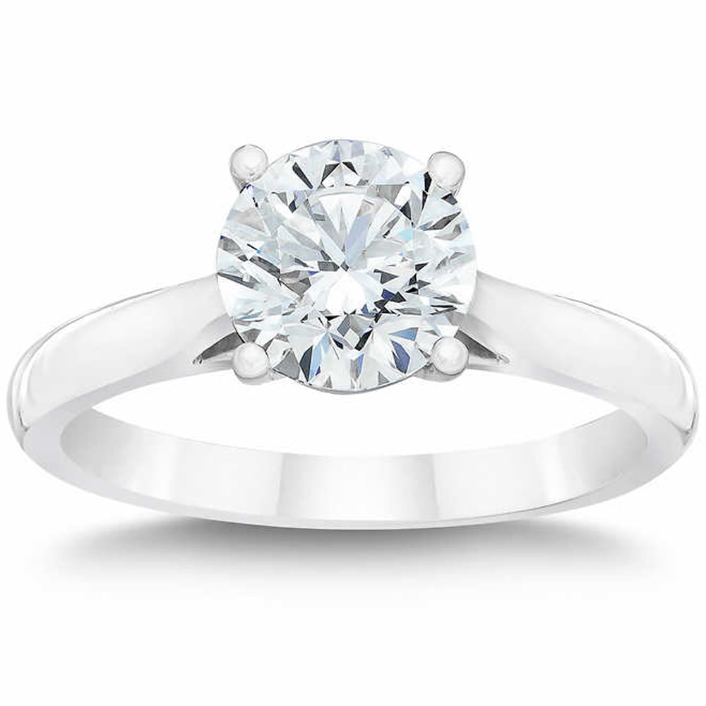 Solid 14KT White Gold Gorgeous Round Cut 2.60 Carat Solitaire With Accents Ring 