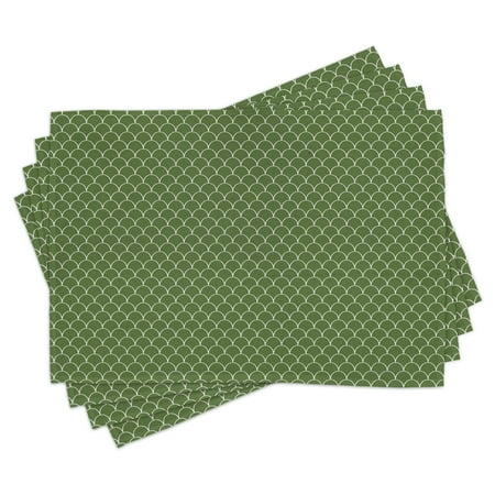 

Green Placemats Set of 4 Vivid Forest Natural Colored Geometric Wave Like Round Edged Shaped Image Washable Fabric Place Mats for Dining Room Kitchen Table Decor Olive Green and White by Ambesonne