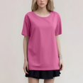 thumbnail image 2 of T-shirt Mode Femme Col Rond Grande Taille Manches Courtes Couleur Unie avec Tissu Doux et Respirant, 2 of 5