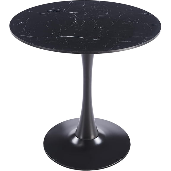 LeisureMod Bristol 40" Wide Round Dining Table Bivel Design MDF Wood Top and Black Stainless Steel Pedestal Base Accent Table Mid-Century Café Table, Kitchen Dining Room Furniture (Black Marble)