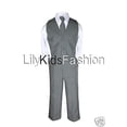 thumbnail image 3 of Baby Toddler Boy 4 PC Vest Set Pinstripe Formal Wedding Tuxedo Suit Gray S-20, 3 of 7
