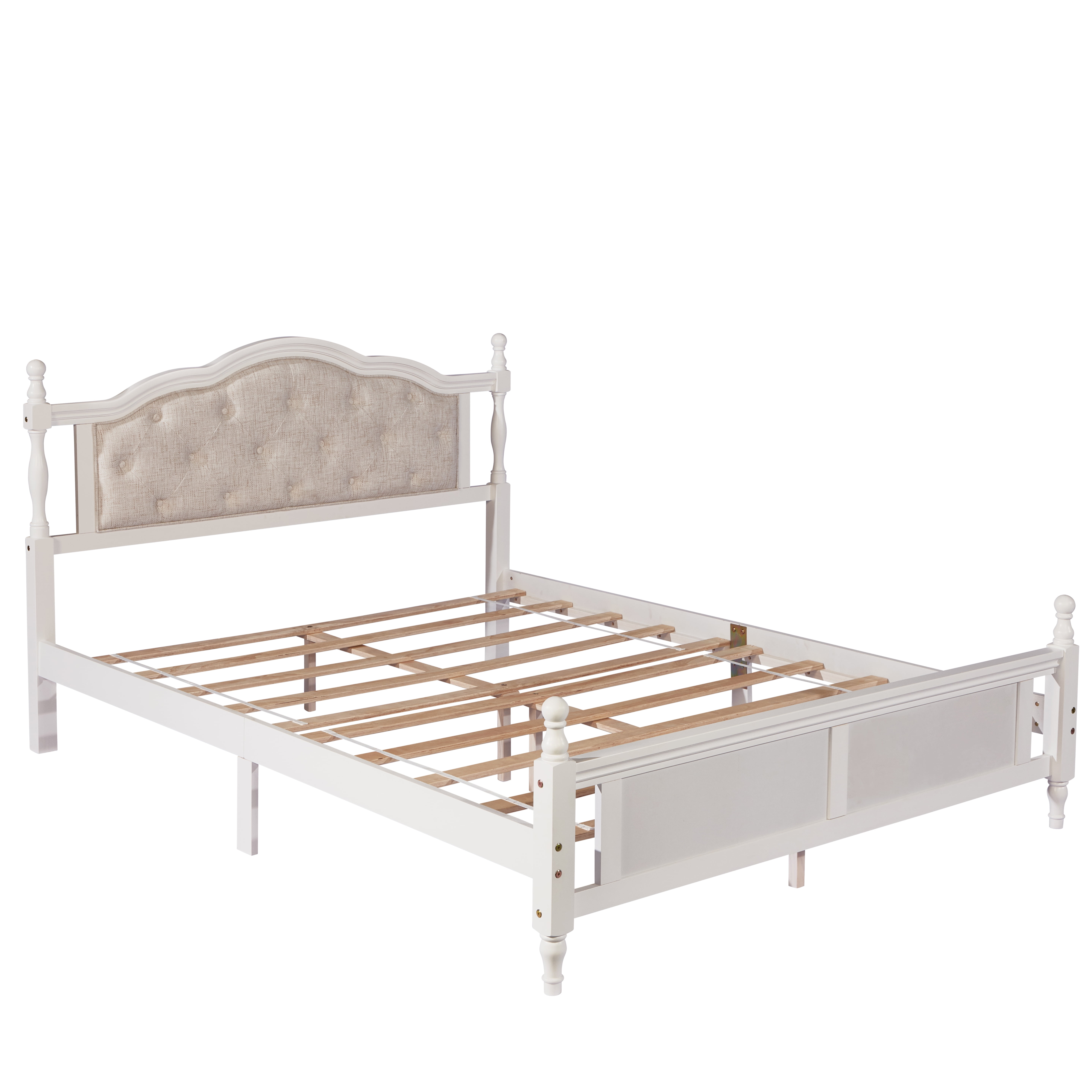 Miniyam Wood Queen Size Bed with Tufted Upholstered Headboard for Adult, White