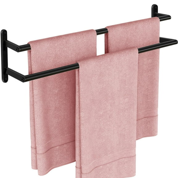 Double Towel Bar, 24Inch Towel Rack for Bathroom, Stainless Steel Double Bath Towel Bar, Wall Mounted Towel Holder, Double Towel Rod Towel Rail Hanger for Wall, Kitchen (Matte Black)