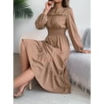 thumbnail image 3 of Women's Elegant Shirred Waist Ruffle Hem Dress Scoop Neck Casual Long Sleeve Dress, 3 of 5