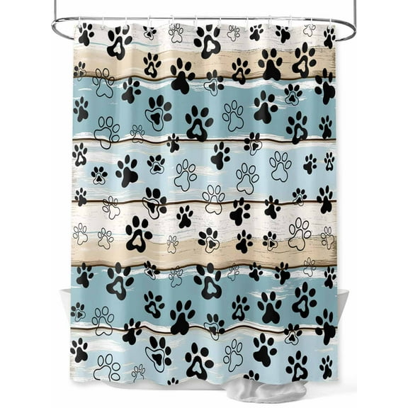 Dog Paw Shower Curtain, Blue Wood Grain Farmhouse Vintage Board Waterproof Shower Curtain Set with 12 Hooks Lightweight Washable Fabric Shower Curtains for Bathroom 36x72 Inches