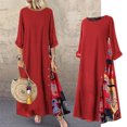 thumbnail image 4 of Vestido Mujer Casual Maxi Vestido Botón Decoración Algodón Lino Traje de vacaciones (Rojo XXL) Kuymtek Rojo T XXL para Mujer, 4 of 6