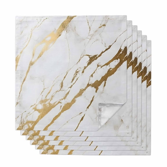 White Gold Modern Cloth Napkins, Abstract Vintage Marble Geometric Washable and Reusable Dinner Napkins Set of 6, Table Napkin for Kitchen Party Birthday Wedding Hotel Housewarming 20"x20"