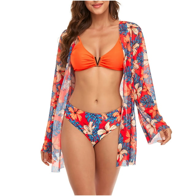 Elegante traje de baño dividido de tres piezas con estampado cómodo para mujer Mostrar cintura sin cables con almohadilla Conjunto de bikini cómodo sólido OAVQHLG3B Store lin121212