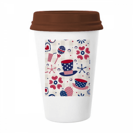 

USA Hat Drink Love Heart Firework Festival Mug Coffee Drinking Glass Pottery Cerac Cup Lid