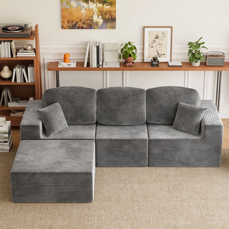 Homall 98.4" L-shaped Multi-person Boneless Sectional Couches and Sofas Modular Sectional No Assembly Required Living Room Sofa Furniture Sets, Gray